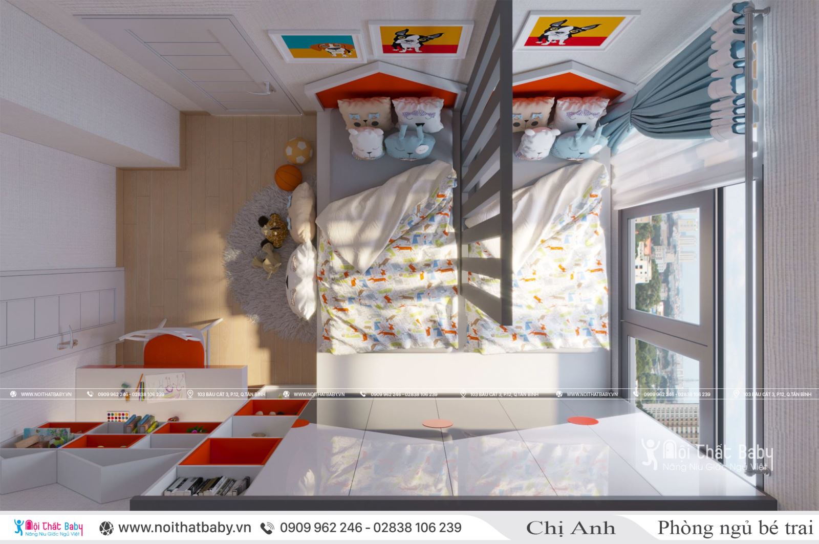 Thiết kế nội thất phòng ngủ bé trai hiện đại